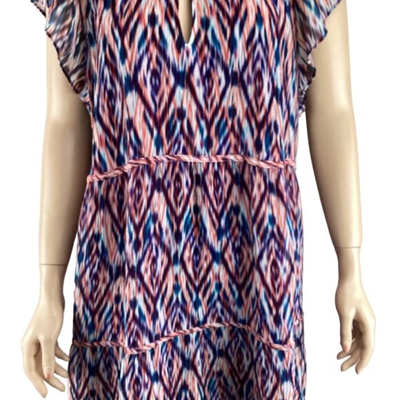 Marie Oliver Dress Size Large Frida Ink Ikat Keyhole Ruffle Tiered Multicolored - Picture 8 of 9